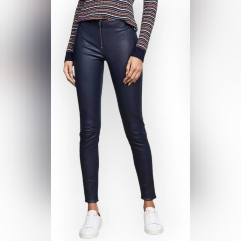 NWT Alice + Olivia 100% Lambskin Leather Raw Hem Front Zip Leggings Edgy Chic. 6
